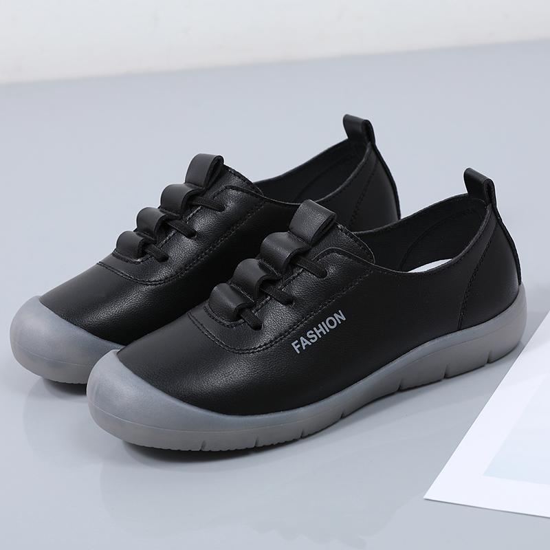 Женские туфли на плоской подошве, мягкие, повседневные, элегантные, студенческие, черные, кожаные мокасины, большой размер
