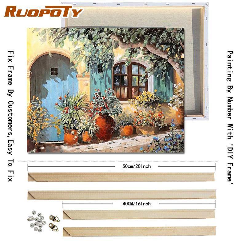 RUOPOTY Раскраска по номерам Городской пейзаж для гостиной на холсте Уникальный подарок Акриловая картина по номерам Дом