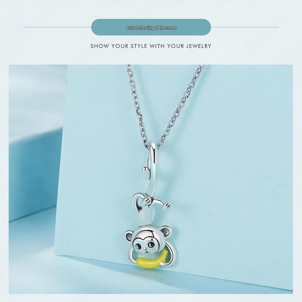 Yinziyun Playful Monkey Sterling Silver Charm Bracelet/Necklace Pendant