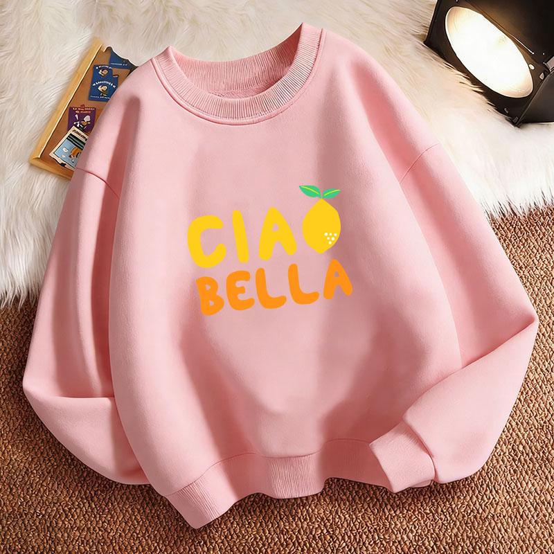 Графическая толстовка с принтом "Ciao Bella" и лимоном в стиле Харадзюку для детей, свитшот-пуловер с круглым вырезом, худи с графическим принтом, худи для мальчика/девочки