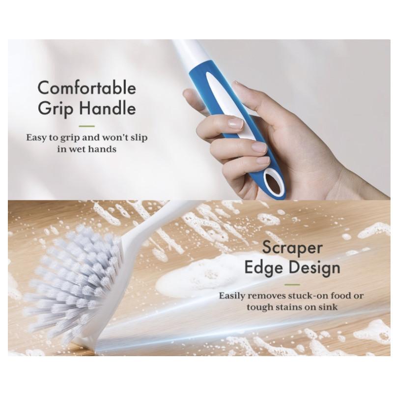 Dish Brush with Handle, 2 Pack Kitchen Scrub Brushes for Cleaning, Dish Scrubber with Stiff Bristles for Sink, Pots, Pans