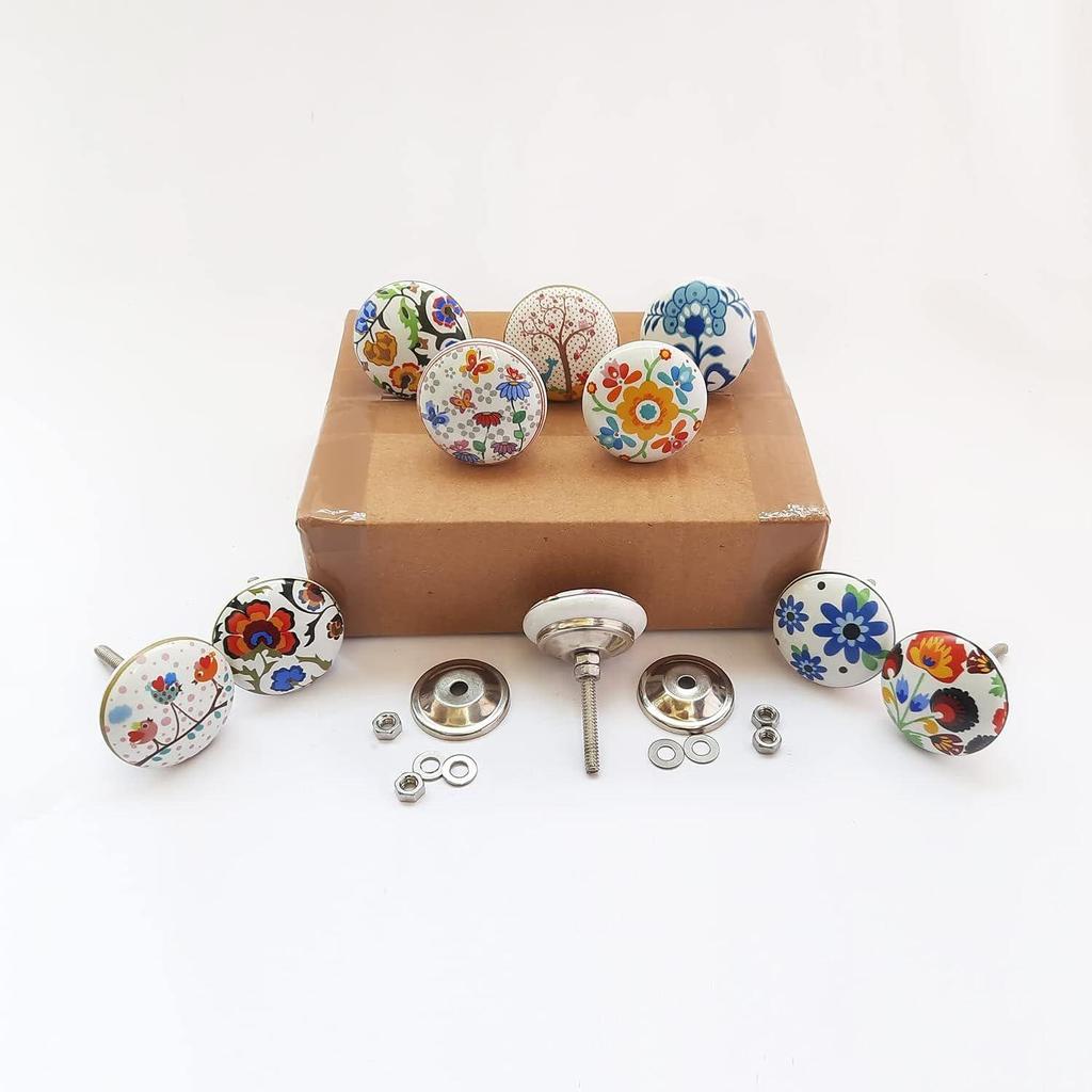 Vintage Ceramic Pull Knobs for Kitchen Cabinet, Door & Drawer, Wardrobe, Cupboard (Set of 10)