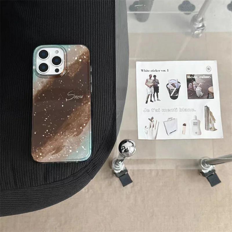 Brown Blue Blend Milky Way Pattern Case for IPhone 16 15 14 13 12 11 Pro Max XS X XR 8 7 Plus Printing Tinfoil Texture Cover