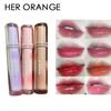 HER ORANGE~Ice Tea Fruit Sense Mirror Lip Glaze Long-lasting Not Easy To Fall Off Into A Transparent Round Tube Glass Lip Gloss Female