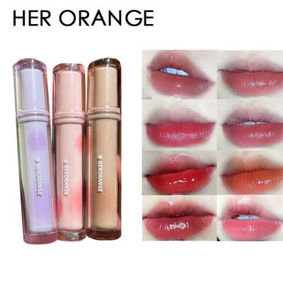HER ORANGE ~ Ice Tea Fruit Sense Зеркальная глазурь для губ, долговечная, не легко упасть в прозрачный круглый тюбик, стеклянный блеск для губ для женщин