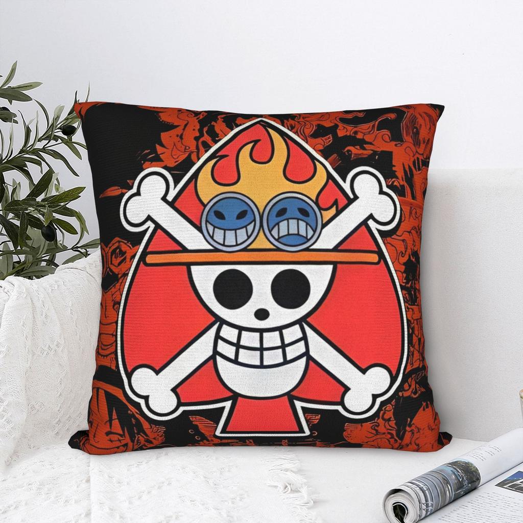 Luffy Anime Ace Skull Square Pillow Covers Polyester Sofa Cushion Case Cute Decor Pillow Cover