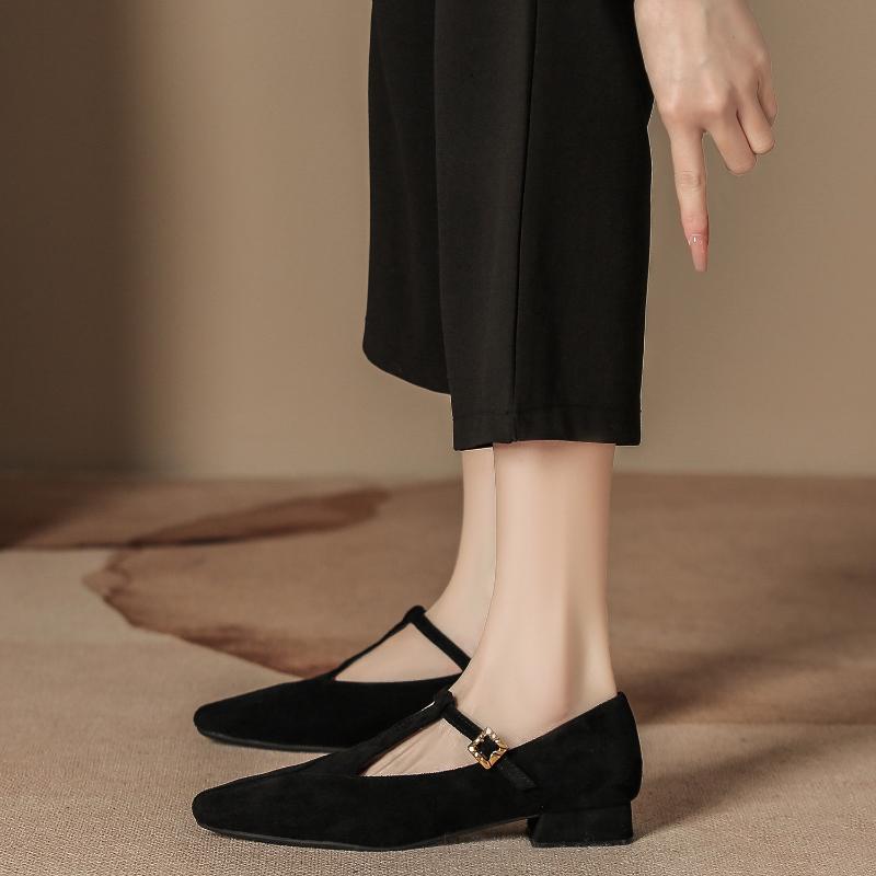 Новые французские туфли Мэри Джейн с Т-образным ремешком Женские замшевые с квадратным носком на массивном каблуке Красные в стиле Анкара Винтажный стиль