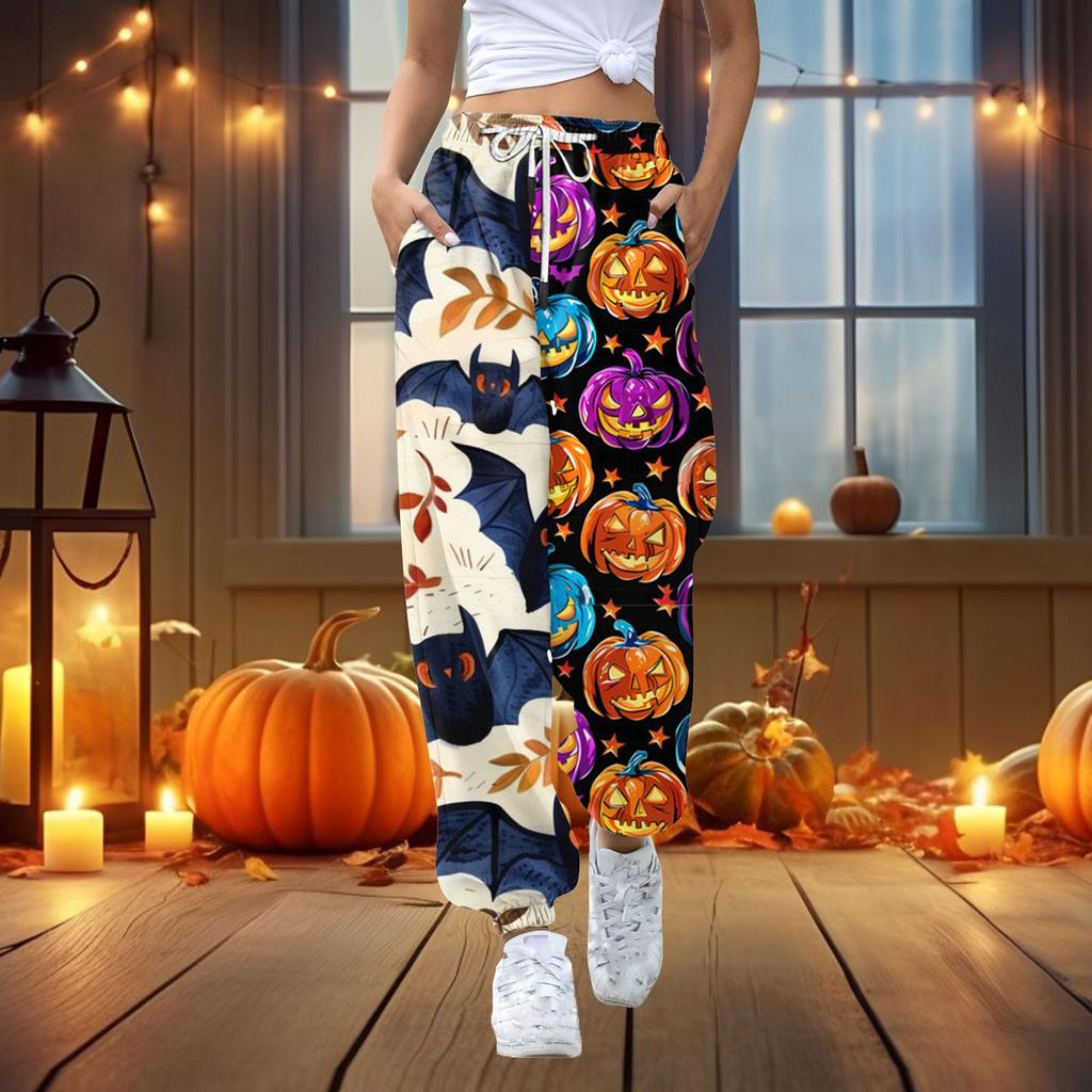 Женские повседневные модные повседневные брюки с принтом на Хэллоуин