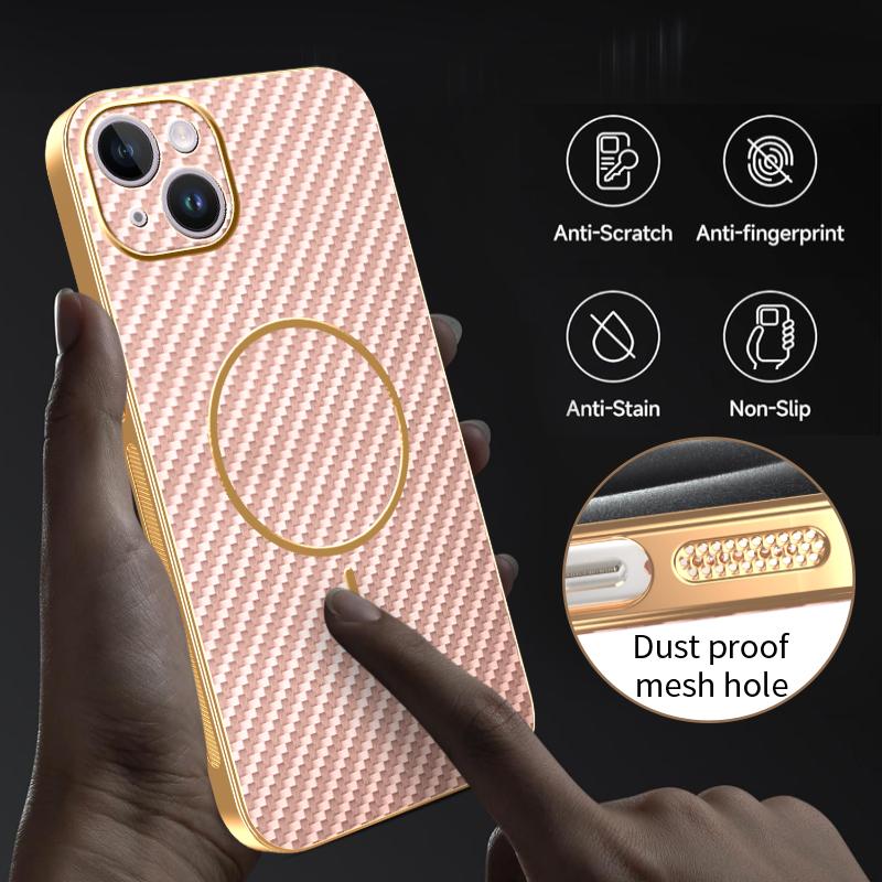 For iPhone 14 Plus Phone Case Carbon Fiber Textured Electroplated TPU Back Cover