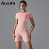 Auroth Quick Dry Yoga Sportswear Women Gym Running Set Sports Short Sleeve Top High Waist Shorts Fitness Suits