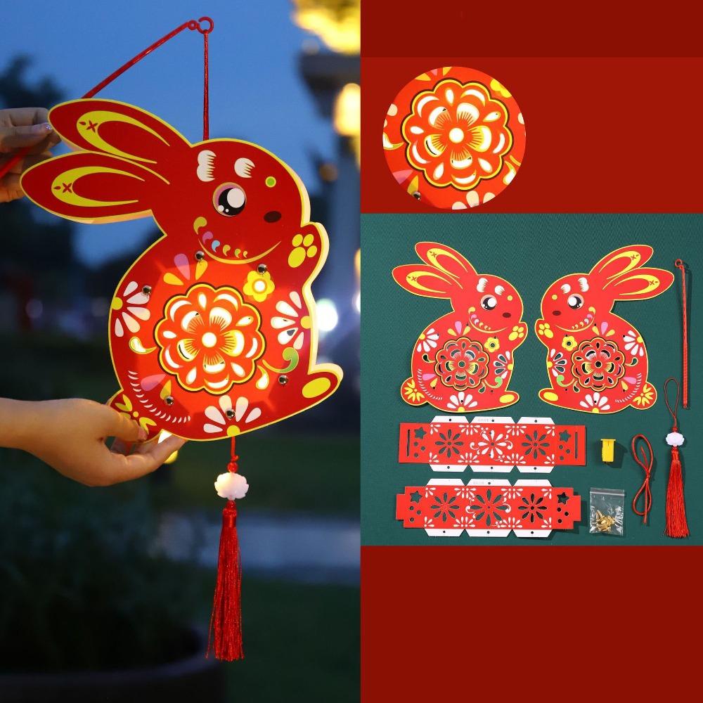 Cartoon Mid-Autumn Festival Lantern Antique Ancient Rabbit Flower Lantern Handmade Traditional Lantern DIY Material Package