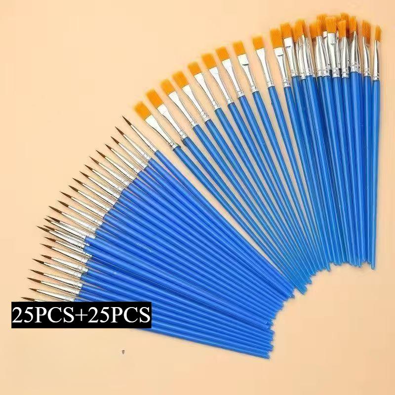 Набор из 50 кистей для рисования, круглая плоская щетина из нейлона, кисть для рисования маслом, акрилом, акварелью, для детей/художников/новичков/студентов