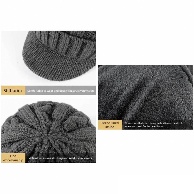 Mens Cable Knit Beanies Winter Hat Thickened Thermal Lined Ear Flap Cap For Cold Weather Outdoor Activity