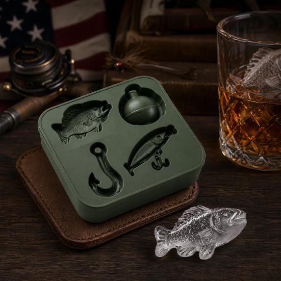 Ice Cube Mold, Silicone 3D Bass Hook Float Shapes Ice Tray, DIY Easy to Release Reusable Ice Cubes for Whiskey Wine Bar Use