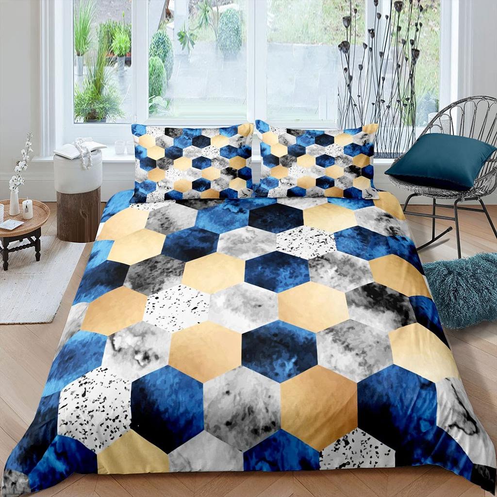 Комплект постельного белья с геометрическим рисунком, шестиугольный сотовый комплект постельного белья 3D для детей, мальчиков и девочек, 2/3 шт., комплект пододеяльников и наволочек