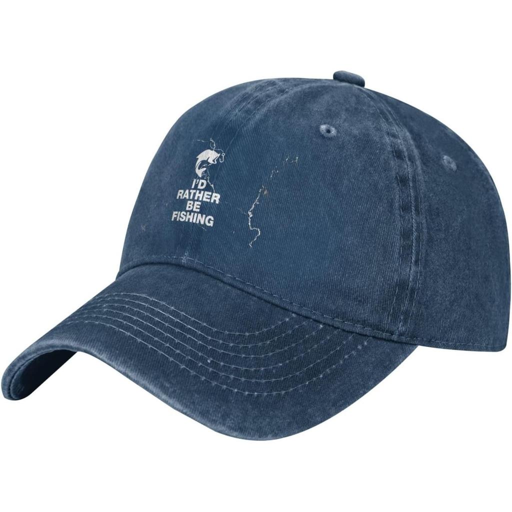 I D Rather Be Fishing Baseball Cap Washed Cotton Adjustable Dad Hat Unisex Casual