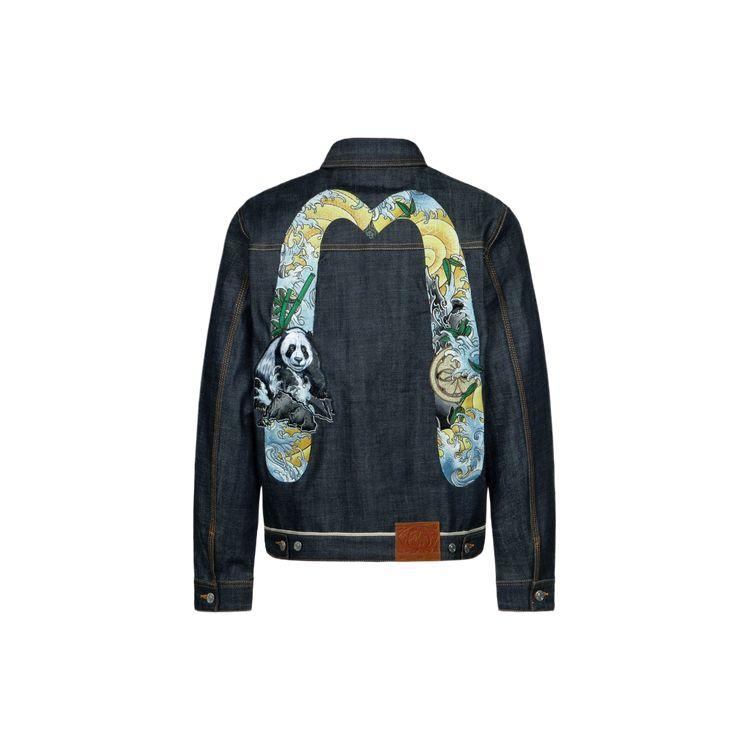Evisu Вышитая Панда и Цветочный Волнообразный Узор Большая Джинсовая Куртка Мужская Куртка Джинсово-Синяя 2ESHTM4DJ7005XXDP
