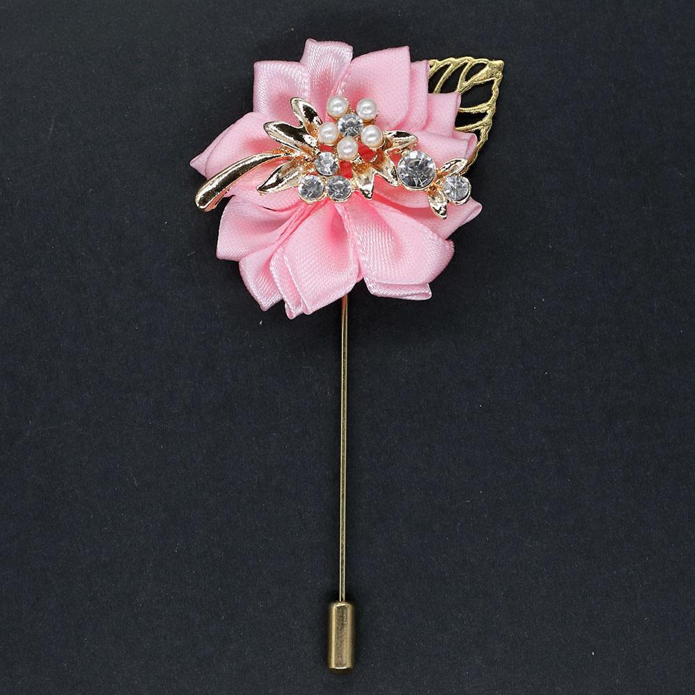 Luxury Crystal Pearl Groomsmen Boutonniere Wedding Corsage Men Brooch Pin Red Burgundy Flower Groom Bridal Boutonnieres