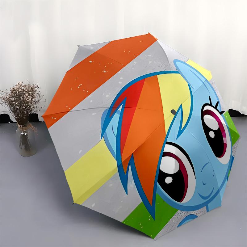 Rainbow Dash, My Little Pony Automatic Opening and Closing, 8 rib Structure Portable Umbrella, Suitable for Men and Women in All Seasons Pe