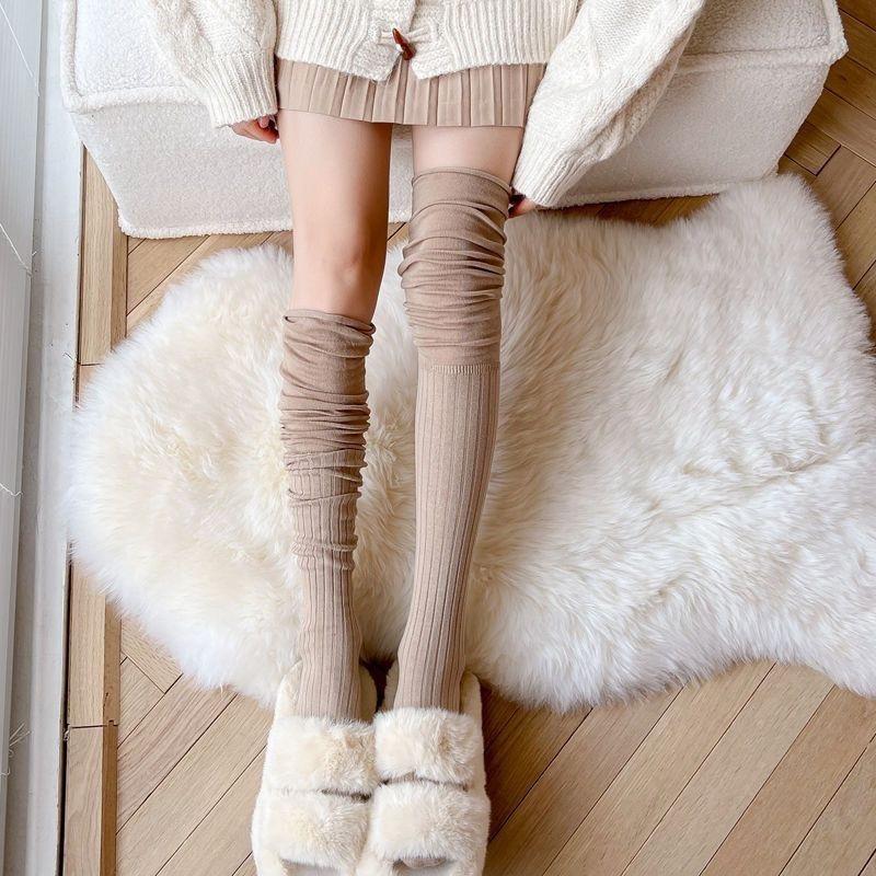 5 цветов, высокие чулки до бедра, женские длинные носки выше колена, теплые вязаные носки-ботинки, гетры, японские хлопковые леггинсы JK с высокими трубками