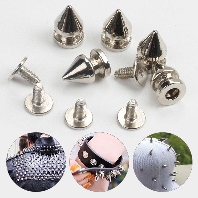 Fashion Luxury 10Sets Metal Punk Sharp Warhead Screw Rivets Studs Crafts Leather Belt Watchband Warhead Head Rivets Spikes Decor Nail Buckles