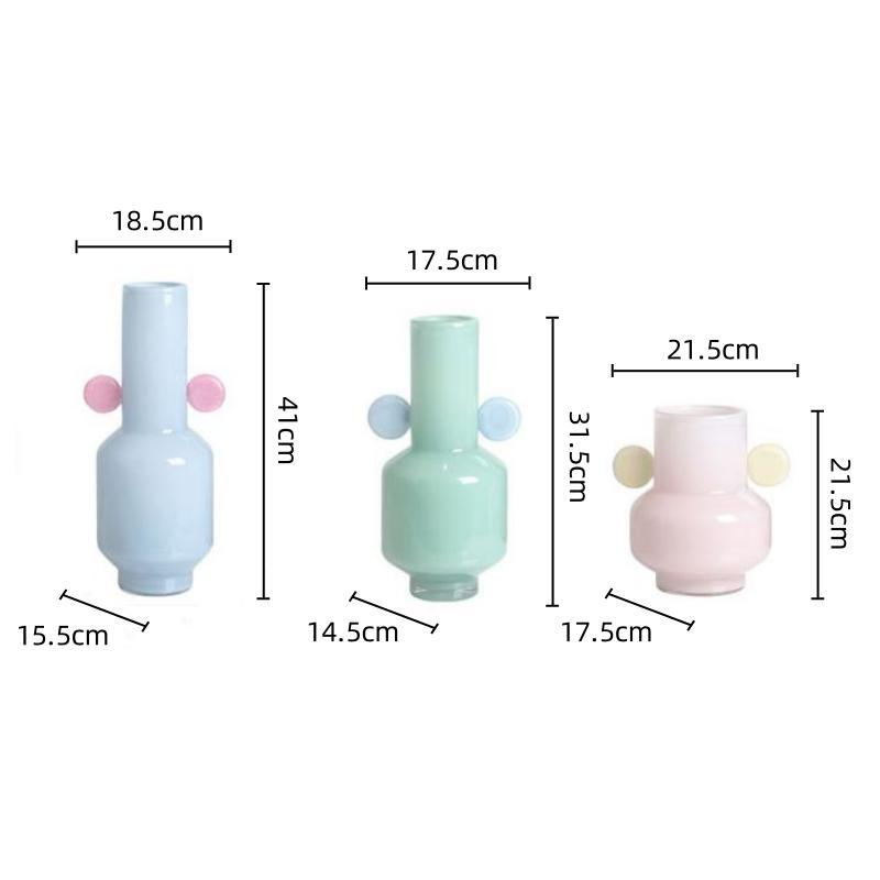 Stained Glass Vase Cartoon Flower Vase with Two Ears Floral Arrangement Accessories Flower Pot Room Decoration Accessories