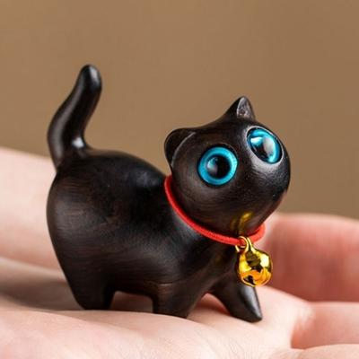1 шт. деревянная столешница с изображением кошки, деревянная резная фигурка для домашних животных, мини-статуя любопытного кота, скульптура, ремесла, фигурки черного кота, домашний декор