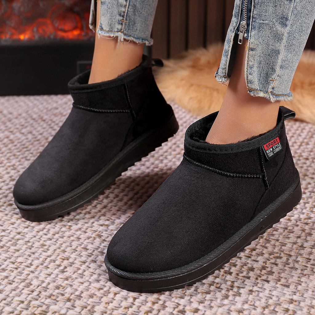 Женские однотонные толстые плюшевые зимние ботинки, удобные теплые ботильоны на плоской подошве, женская зимняя повседневная хлопковая обувь, размер 36-44