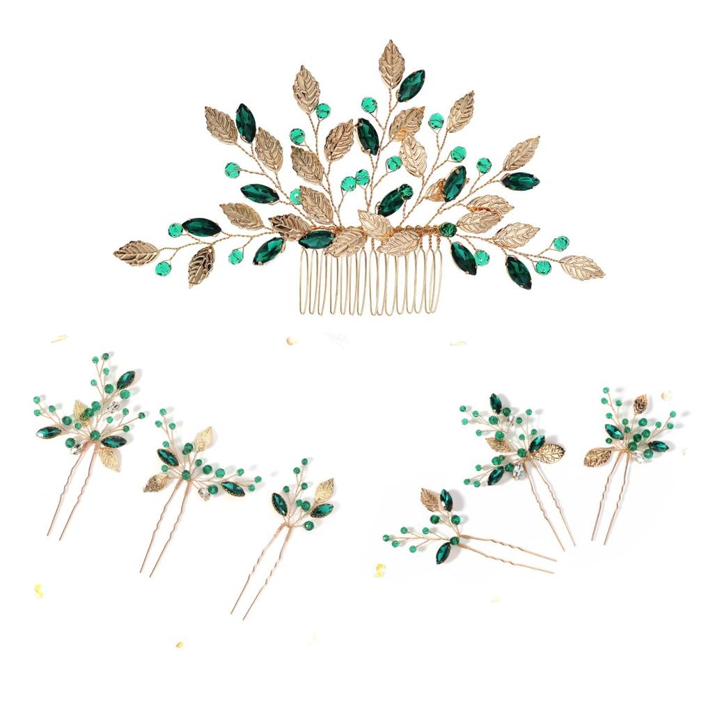 New Chinese Style Xiuhe Bridal Headdress Leaf Rhinestone Hair Comb Pin High-end Hair Accessories Hairpin Comb Set