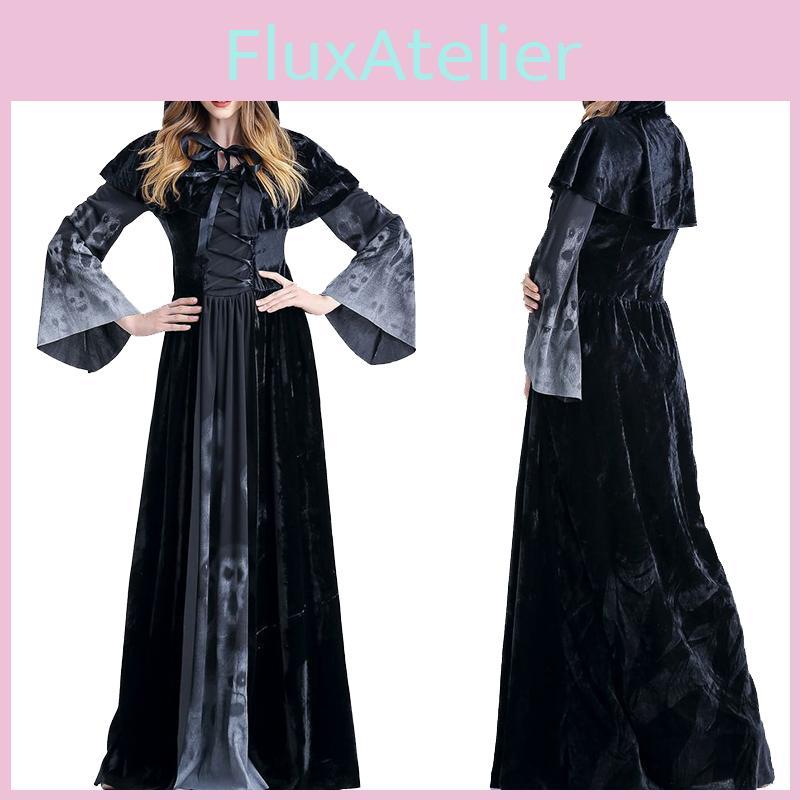 Enchanting Women's Wicked Queen Gothic Witch Costume With Elegant Long Bell Sleeves