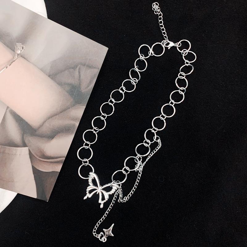 Silver Color Butterfly Choker Pendant Necklace Women Gift Necklace Light Luxury Punk Geometric Sweet Cool Clavicle Neck Jewelry