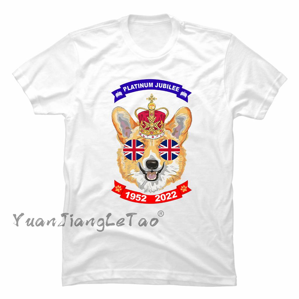 Queen 2022 Union Jack 70th Platinum Jubilee Tshirt Queen Elizabeth II Classic Tops Kawaii Corgi Dog Graphic Tops Unisex Shirt