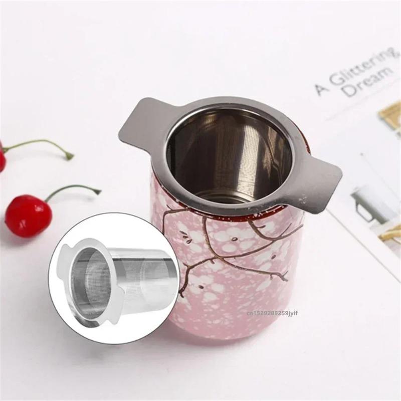 Stainless Steel Double Handle Loose Leaf Tea Infuser, Fine Mesh Coffee Filter Spoon with Lid, Hanging Leak-proof Tea Strainer