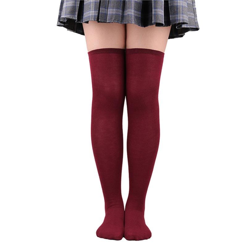 Women Over Knee Thigh High Socks Academic Style Solid Corlor Long Socks Over The Knee Stockings For Ladies Girls