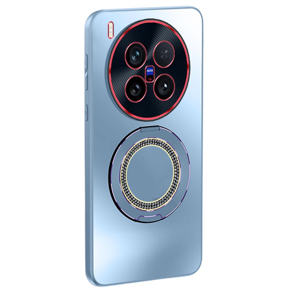 For Vivo X200 Ultra 5G Phone Case with Diamond Ring Holder Dual-Color Lens AG Skin-Feel Matte Cover