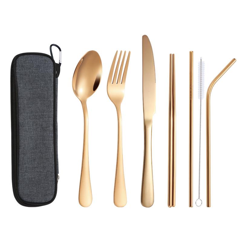 Нож и вилка из нержавеющей стали, ложка, щетка для чистки, палочки для еды, набор для домашнего ужина в отеле, гладкая интегрированная формовка, 7 шт.