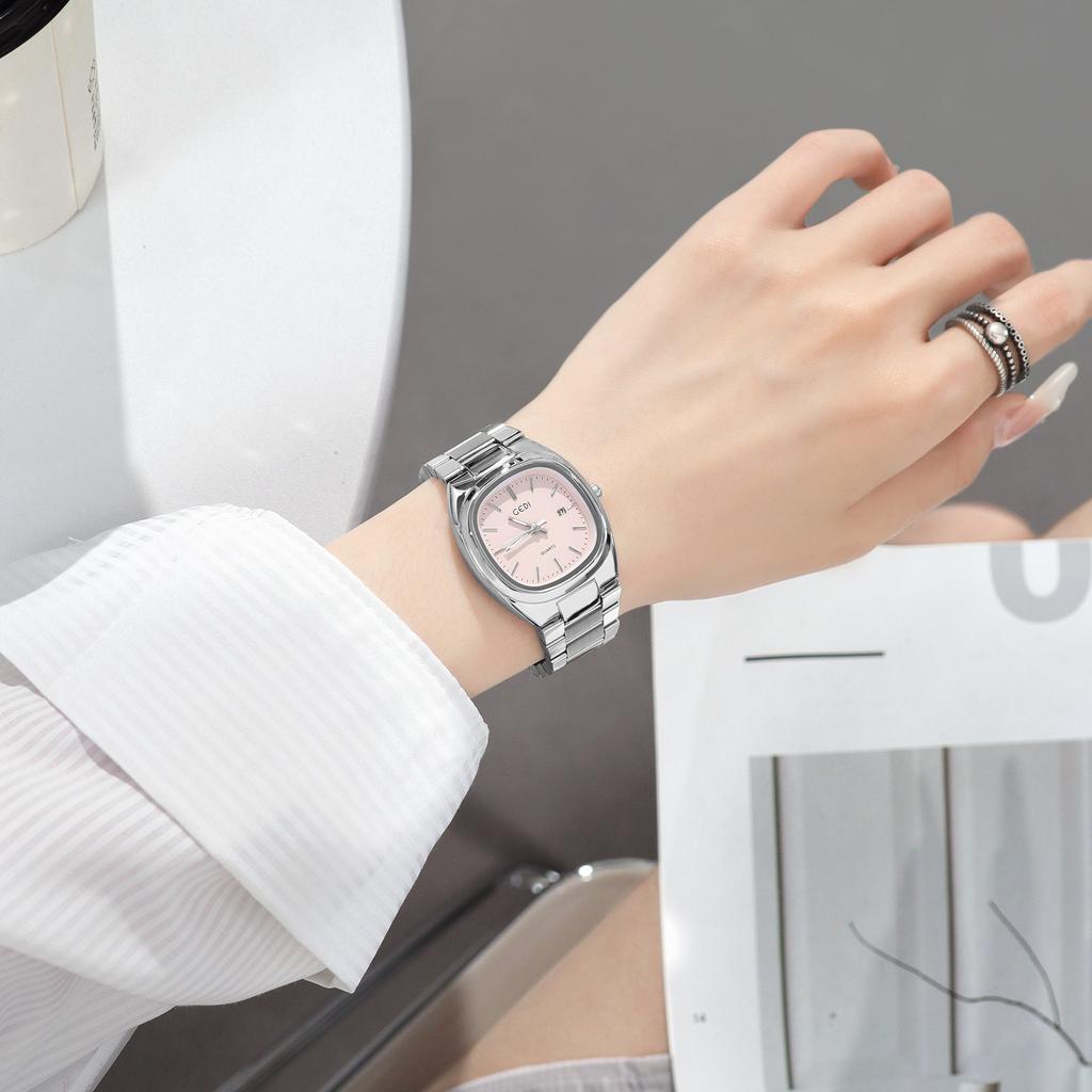New Watch Women's Light Luxury Calendar Design Watch High Quality Simple Temperament Steel Band Quartz Watch Gift for Women