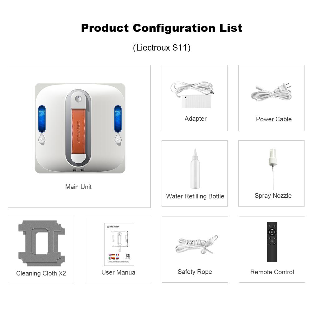 LIECTROUX S11 Robot Window Vacuum Cleanerr 4-Way Spray,Laser Sensor,Auto Glass Wet Mop,Home Floor Window Cleaning Robot