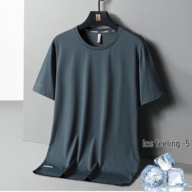 Men's Plus Size Quick-Dry Ice Silk Sports T-Shirt - Breathable, Loose Fit, Short-Sleeve