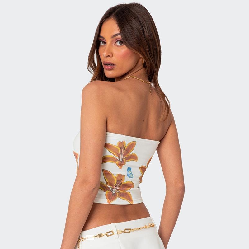 Укороченный топ с цветочным принтом в американском стиле - Женская летняя коллекция 2024
