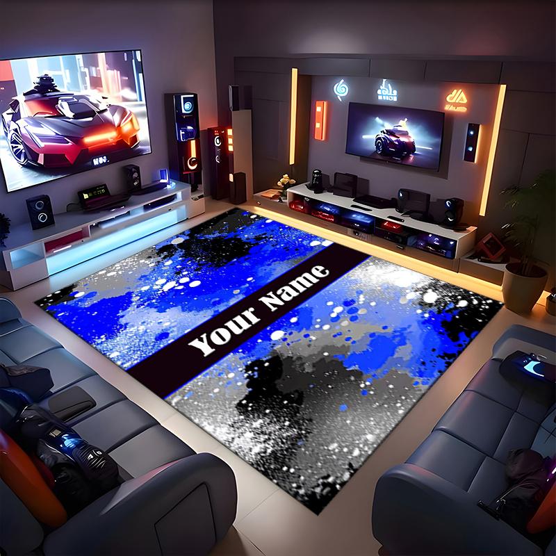 1PC Custom Name Blue Splash Artwork Theme Floor Mat Ideal for Living Room, Game Rooms, Office, Bedroom,Floor Mat Playful Design