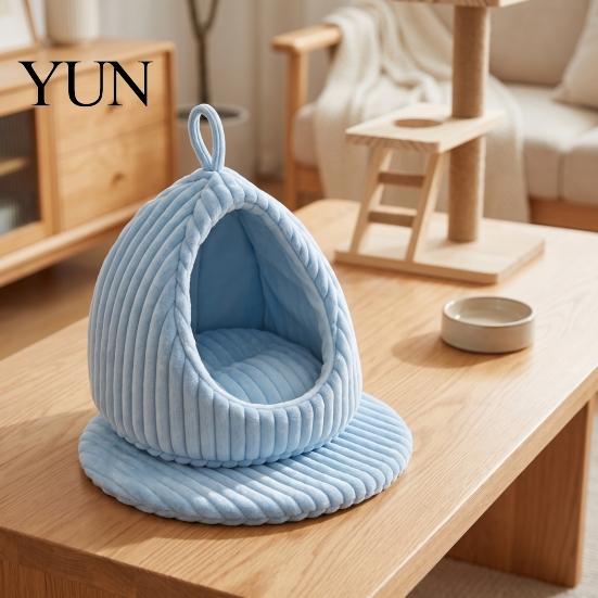 Birdcage Accessories Hanging Parrot Nest Bed, Winter Striped Plush Water Drop Shape Soft Bird Sleeping Hut Cozy Cave Bed with Removable Cushion, Cage