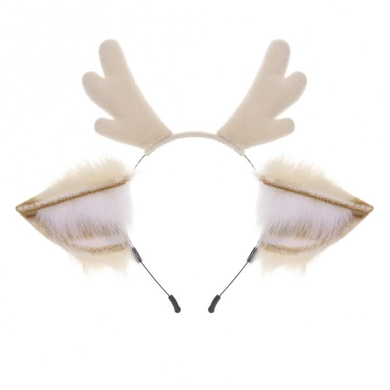 Handmade Plush Deer Antler Headband With Faux Fur Ears Cosplay Accessory Women Men Festival Party Costume