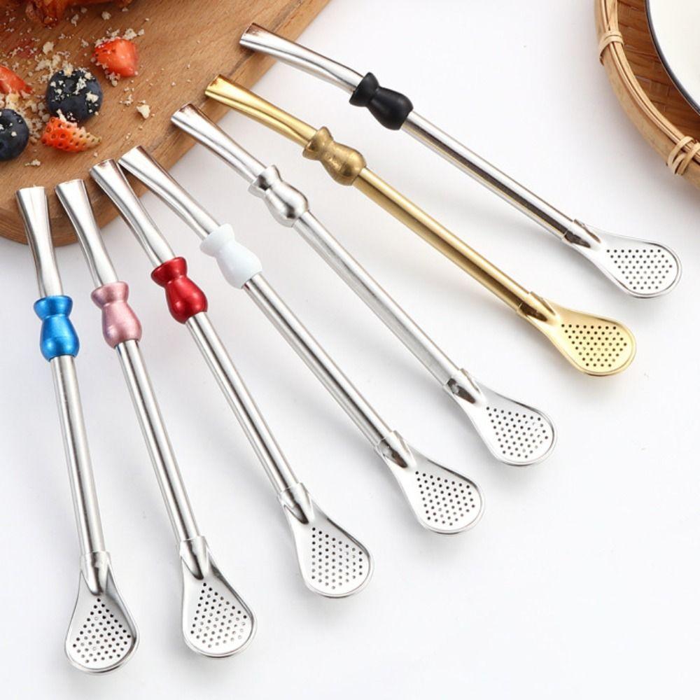 2 Piece Reusable Yerba Mate Drinking Straw 304 Stainless Steel Filter Straw Straw Spoon Cafe