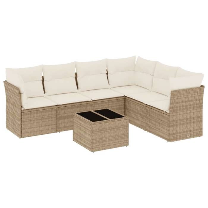 VidaXL Salon de Jardin avec Coussins 7 pcs, Canapés de Terrasse, Ensemble de Meubles de Patio, Mobilier d'Extérieur, Beige 3217688