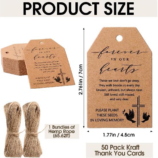 Tanlade 50 Наборов Подарков на Поминки Навсегда в Наших Сердцах Органайзер для Пакетиков с Семенами Подарочный Мешочек из Мешковины с Молитвенными Метками и Шпагатом для Празднования