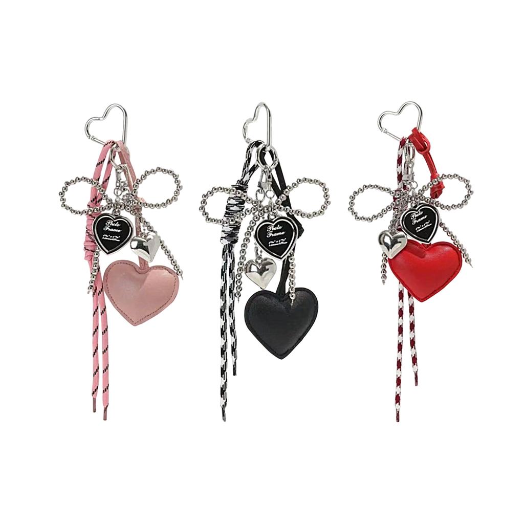 Стильный брелок-бантик с подвеской в виде сердца из искусственной кожи, плетеный шнурок для ключей, аксессуар для студентов и повседневного использования