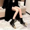 Fashion Autumn Winter Fashion Women Ankle Boots Metal Toe Pointed Tip Square Heel Sexy Women Shoes Back Zipper Anti-slip Versatile 2024