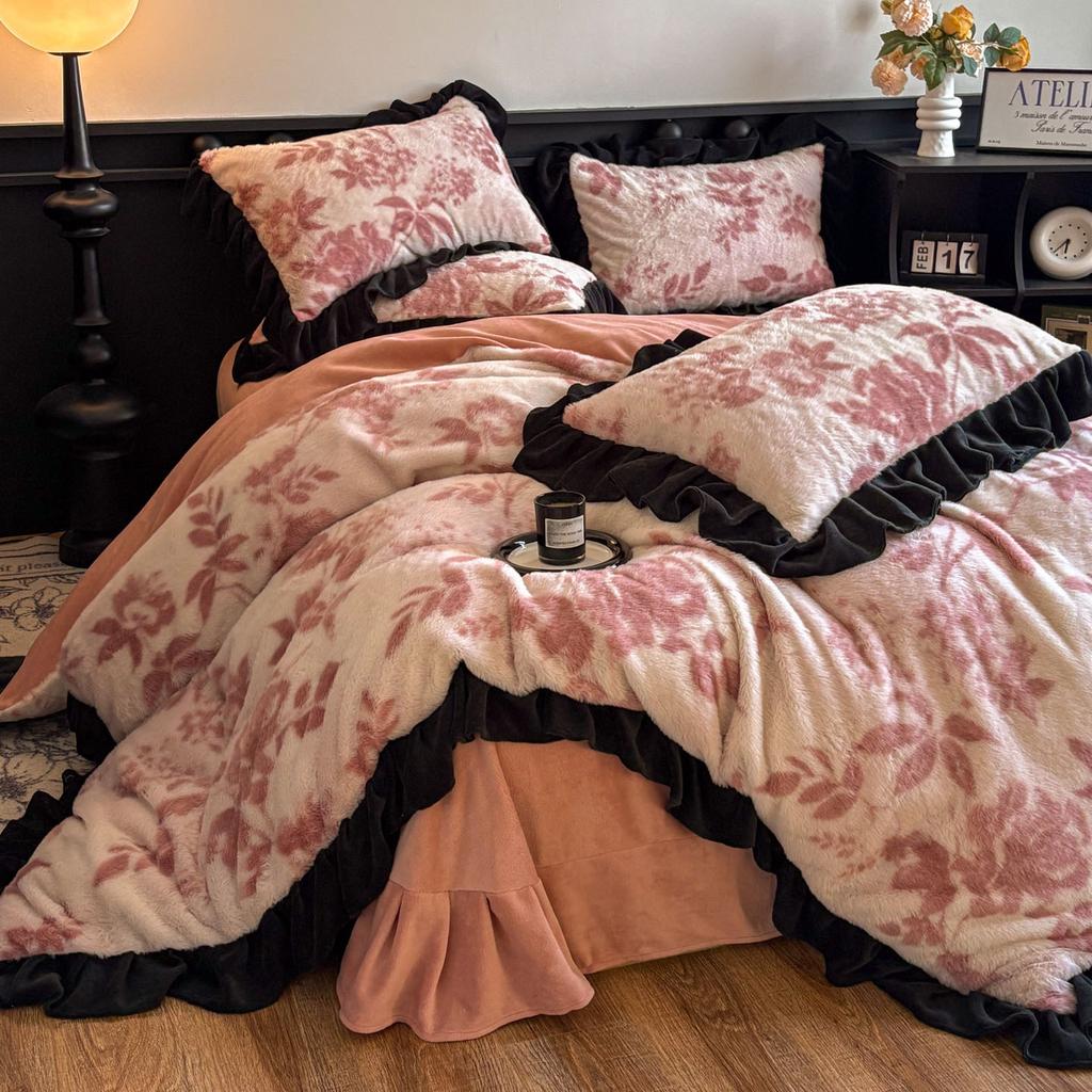 Зимний роскошный комплект постельного белья из четырех предметов с леопардовым принтом и кроличьим мехом - Пододеяльник с дополнительным наполнителем и утолщением для повышенного тепла и комфорта.