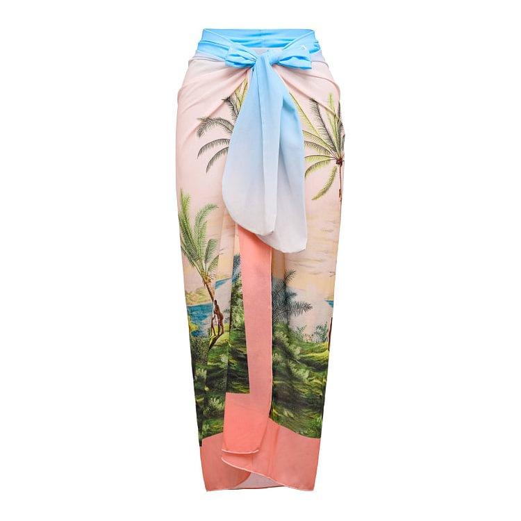 1011 European and American bikini new coconut tree printing holiday atmosphere split swimsuit set female explosion